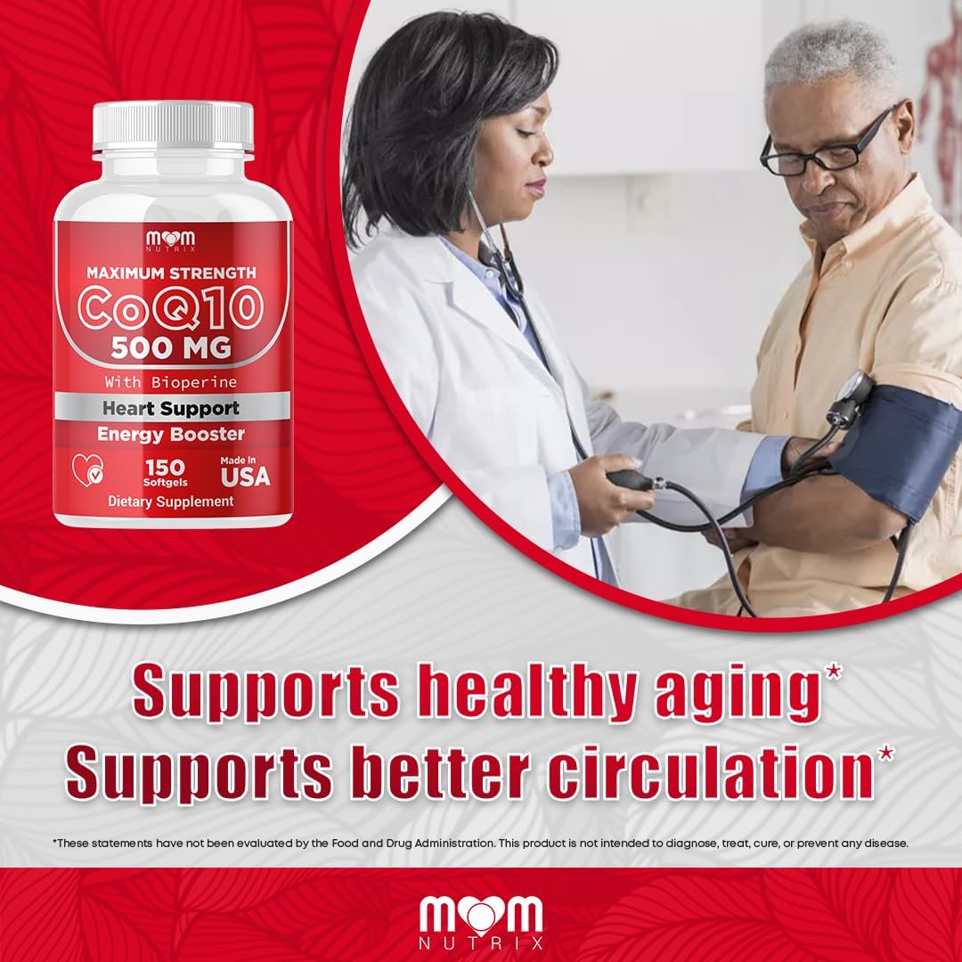 Dr. JOEL'S MOM Nutrix CoQ10 500mg Softgels with Bioperine for Enhanced Absorption - Cellular Energy Support - 150 Count - USA Made