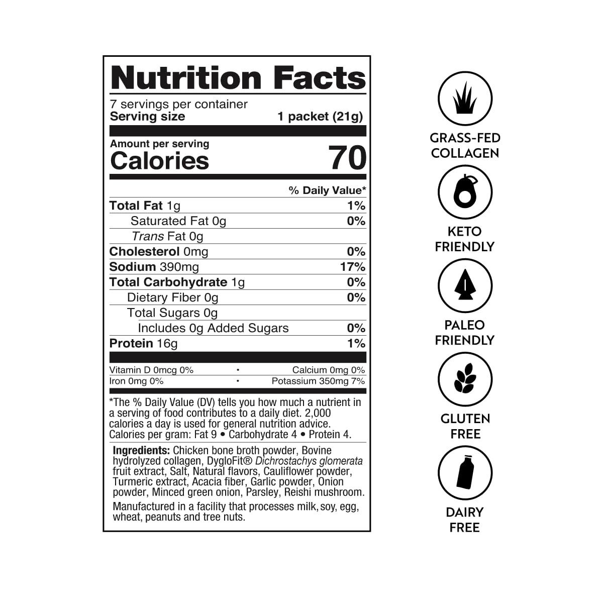 Dr. Kellyann Bone Broth Packets - 7 Servings, 16g Protein, Grass-Fed Collagen, Keto & Paleo-Friendly, 1 Box