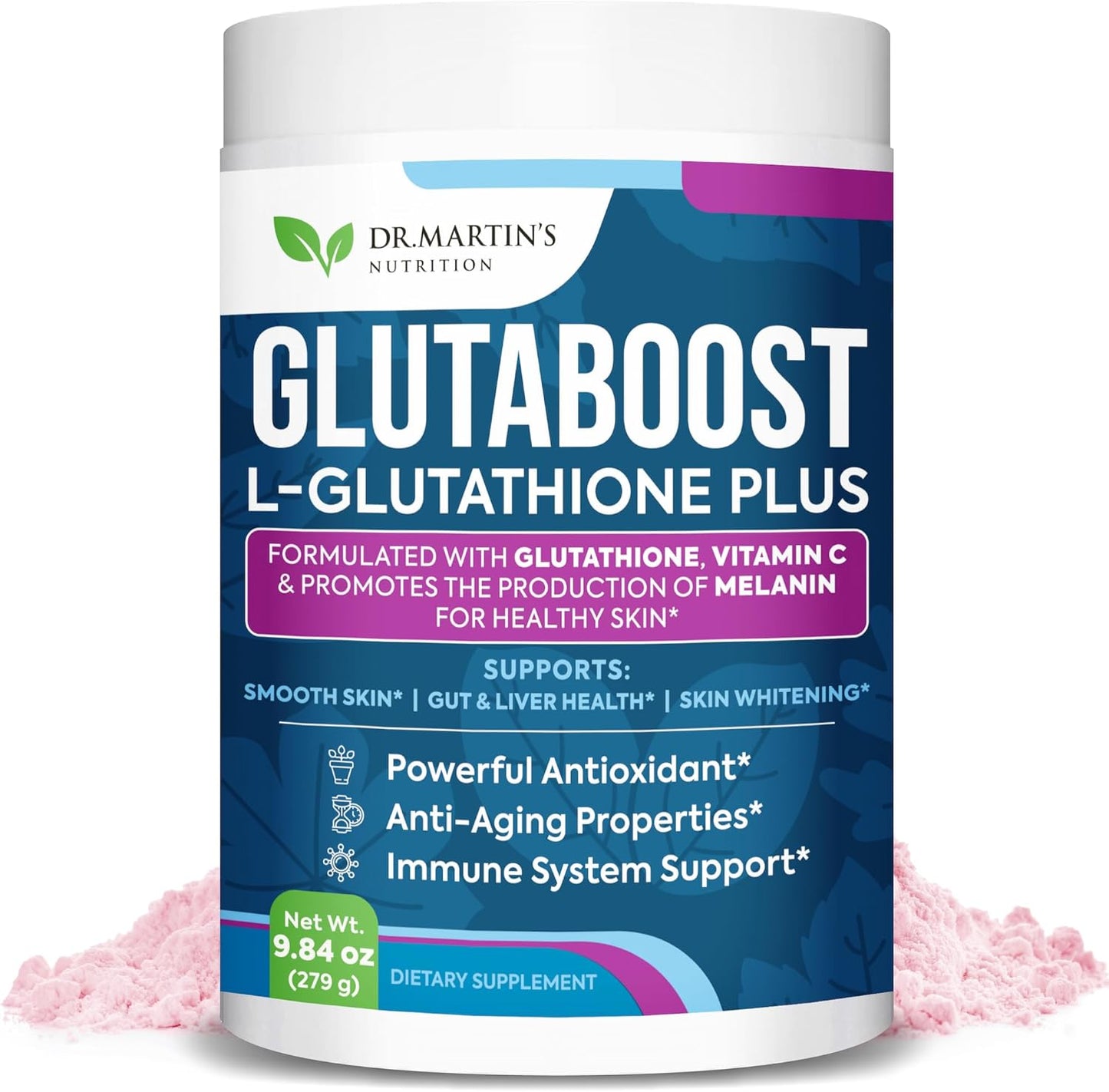 Dr. Martin's Glutathione Powder with Collagen, Vitamin C - Skin Whitening & Anti-Aging Formula - Powerful Antioxidant