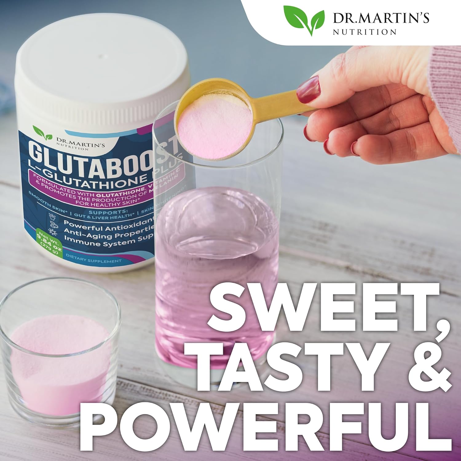 Dr. Martin's Glutathione Powder with Collagen, Vitamin C - Skin Whitening & Anti-Aging Formula - Powerful Antioxidant