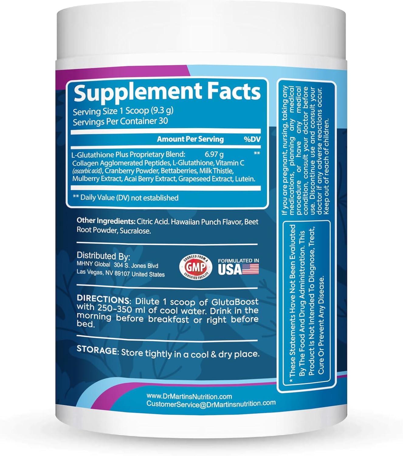 Dr. Martin's Glutathione Powder with Collagen, Vitamin C - Skin Whitening & Anti-Aging Formula - Powerful Antioxidant