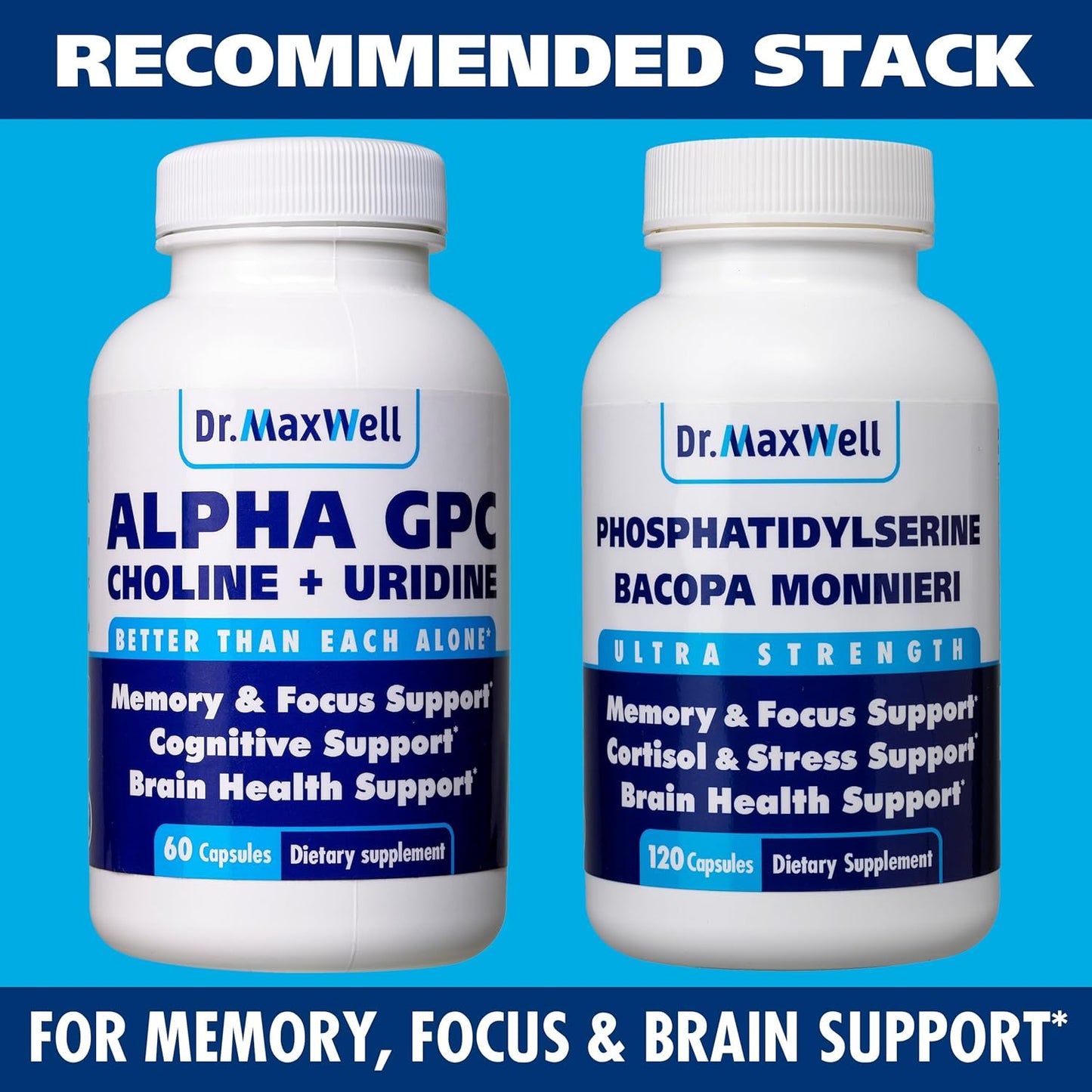 Dr. Maxwell Alpha GPC 600mg + Uridine: Ultimate Choline Enhancer with Acetylcholine Precursor - 2in1, Soy Free, No Fillers - 60 Pills