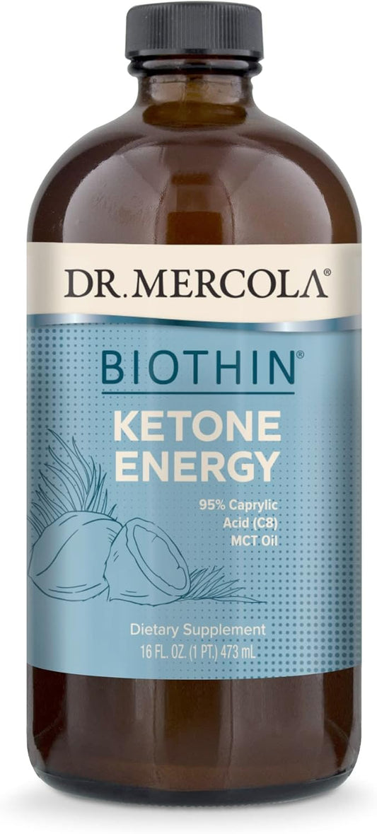 Dr. Mercola Biothin Ketone Energy Caprylic Acid MCT Oil - 16 oz - Non GMO, Soy-Free, Gluten Free - 31 Servings