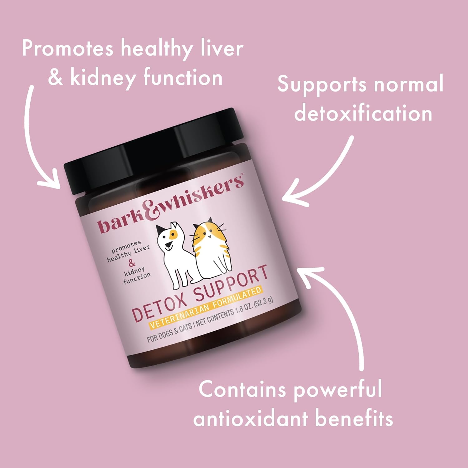 Dr. Mercola Detox Support for Pets, 1.8 Oz. (52.3 g), Healthy Liver & Kidney Function, Non-GMO Bark & Whiskers Formula