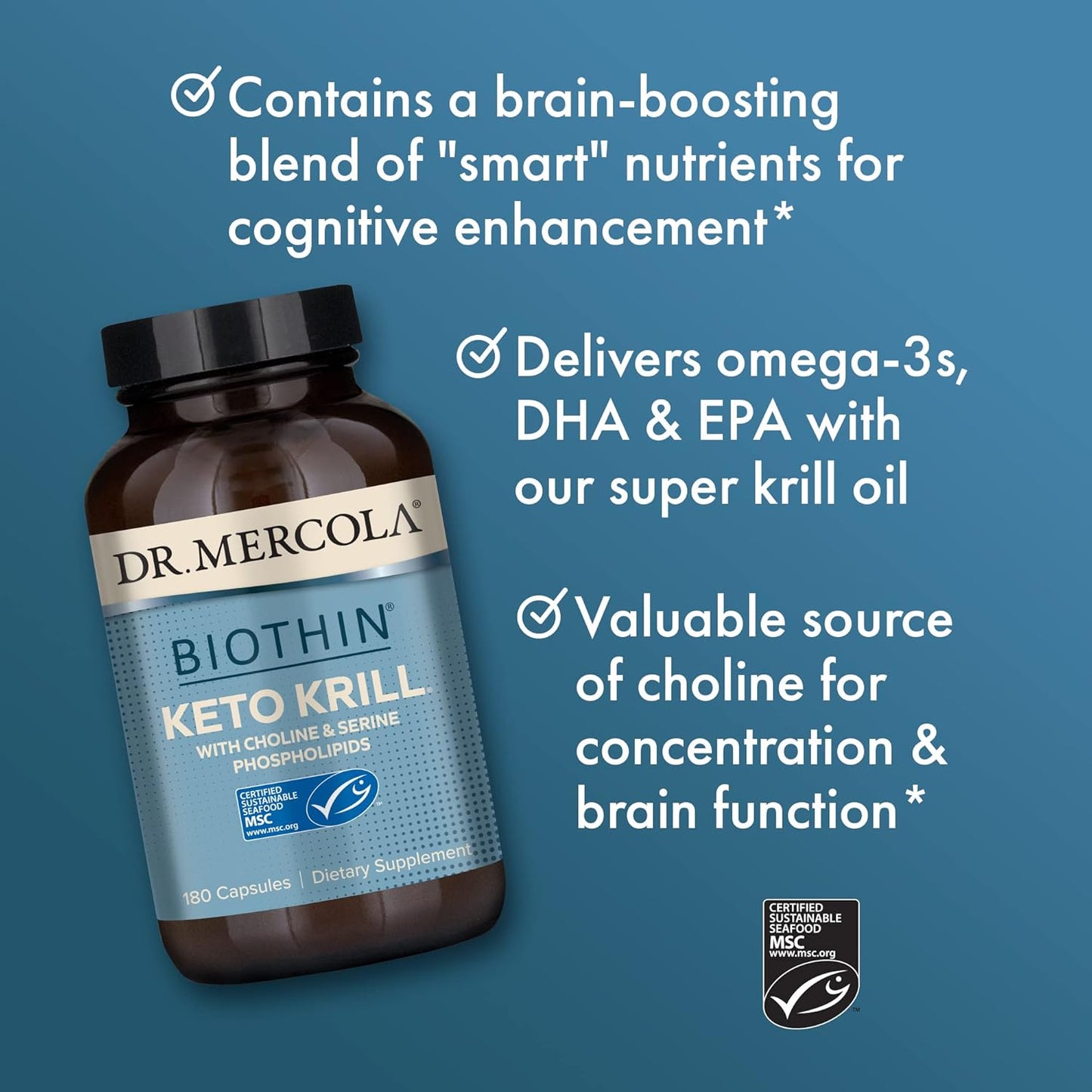 Dr. Mercola Keto Krill Oil Supplement - 90 Servings (180 Capsules) Omega 3 Fatty Acids, MSC Certified, Non-GMO, Soy-Free, Gluten-Free