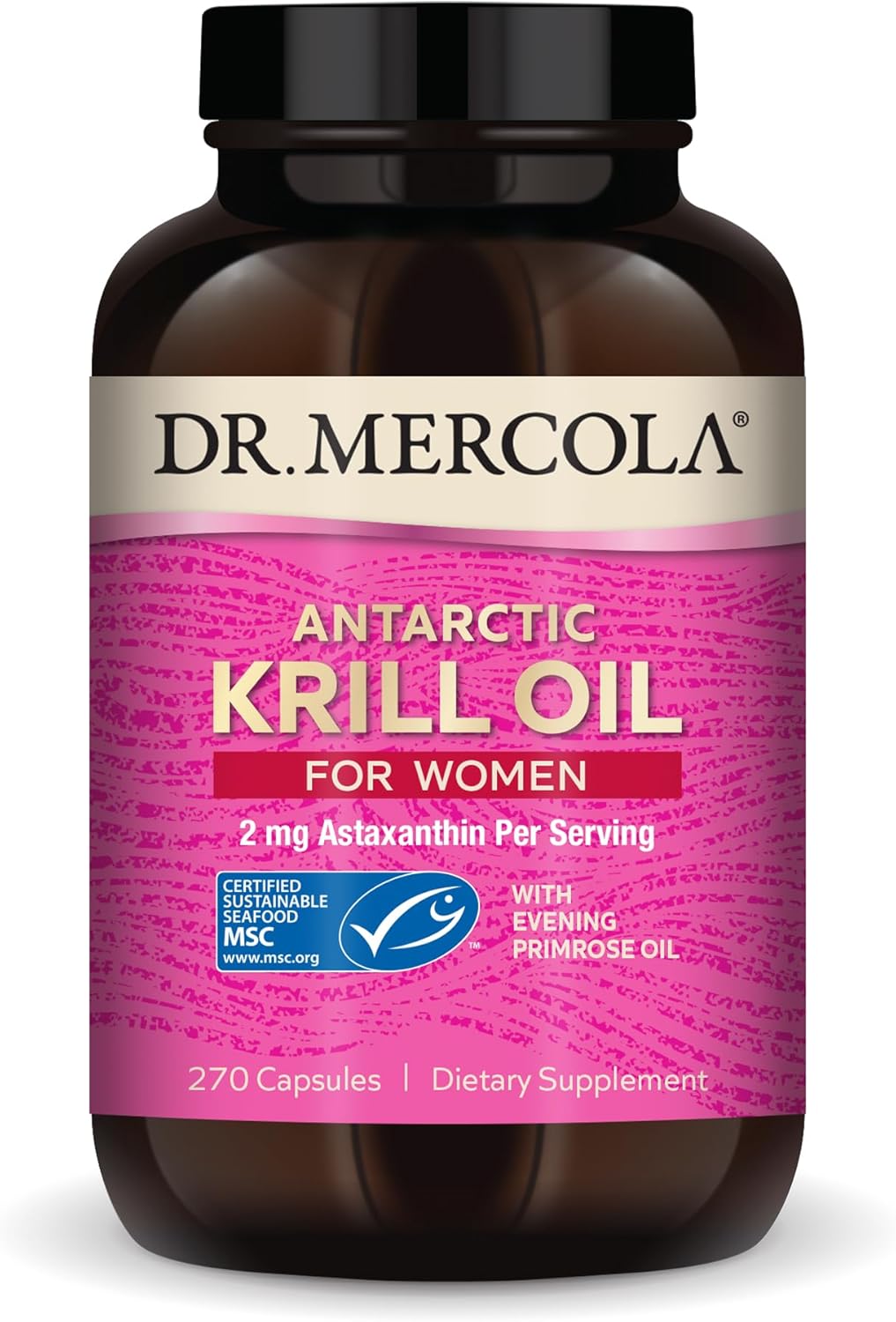 Dr. Mercola Krill Oil for Women - 270 Capsules with Astaxanthin & Evening Primrose Oil - Hormonal Support Supplement, Non-GMO, MSC Certified