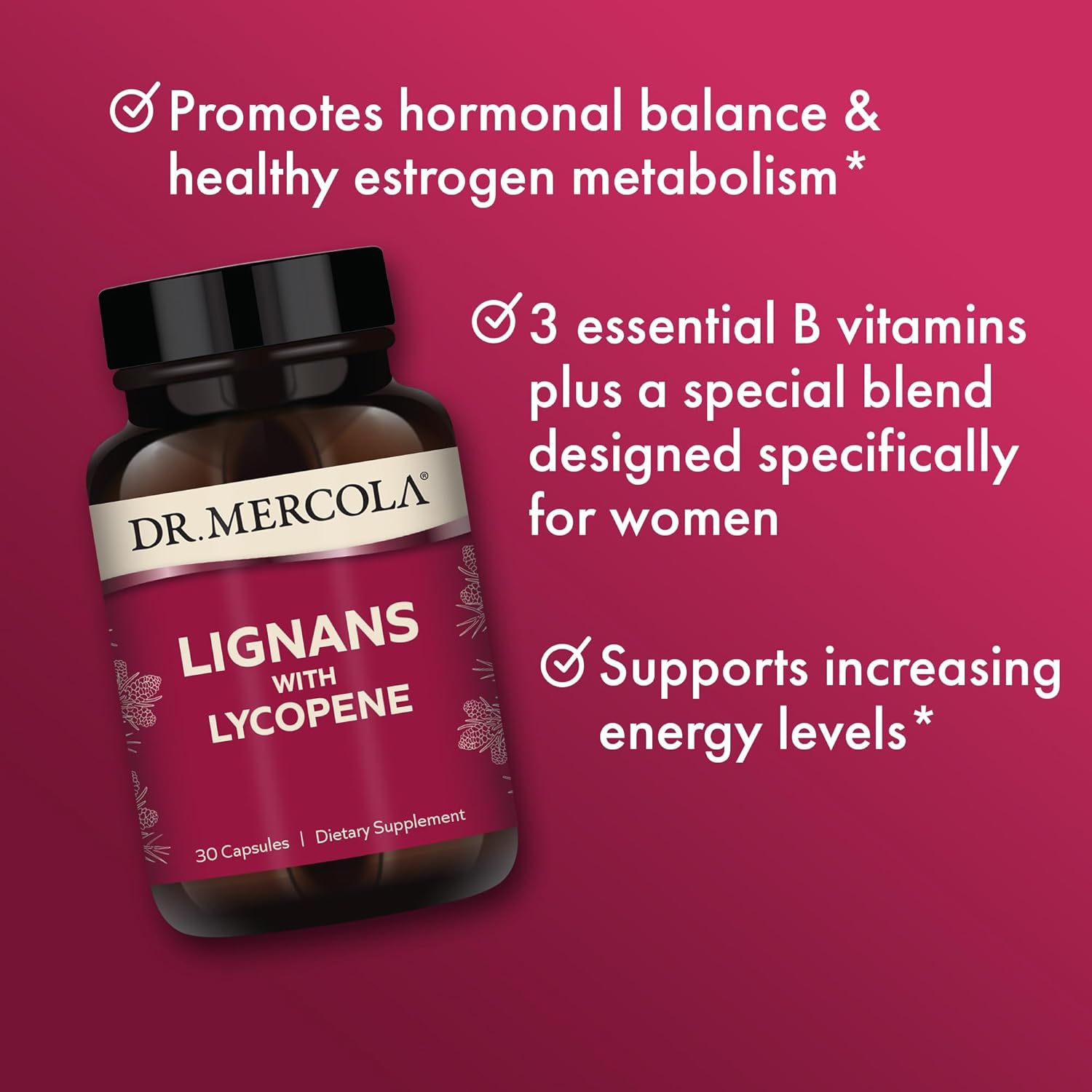 Dr. Mercola Lignans with Lycopene Supplement - 30 Capsules, Non-GMO, Soy-Free, Gluten-Free