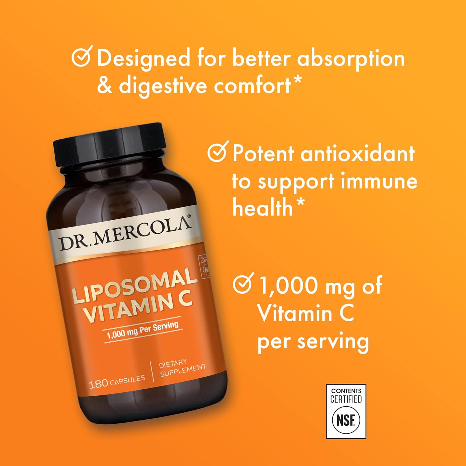 Dr. Mercola Liposomal Vitamin C 1000mg - 90 Servings, Immune Health Support, Non GMO, NSF Certified Dietary Supplement