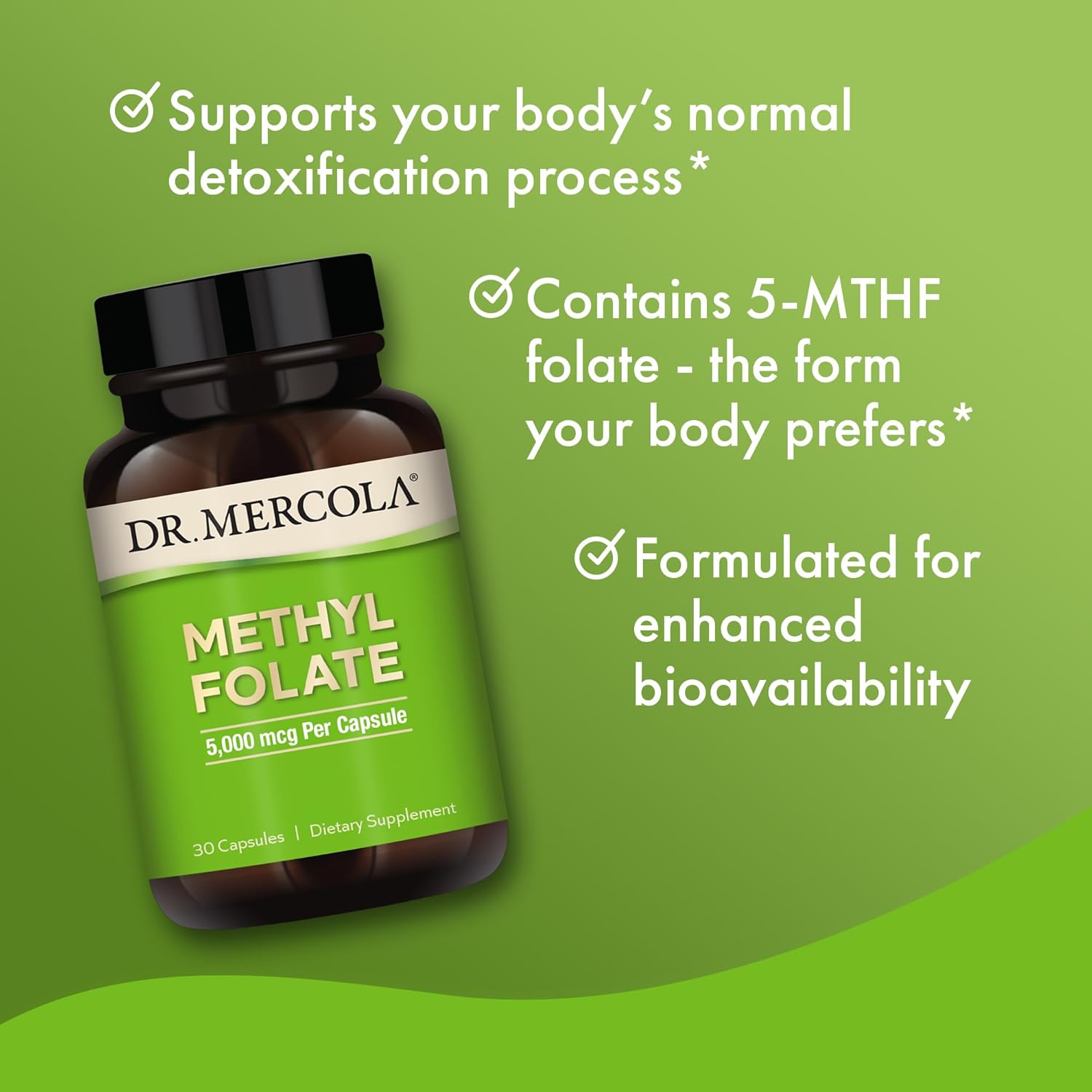 Dr. Mercola Methyl Folate Supplement - 30 Servings, Non-GMO, Soy-Free, Gluten Free