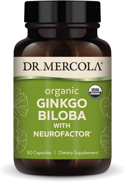 Dr. Mercola Organic Ginkgo Biloba with Coffee Fruit Extract Dietary Supplement, 30 Servings per Container (30 Capsules), Supports Mitochondrial Health as Well as Brain and Cognitive Function
