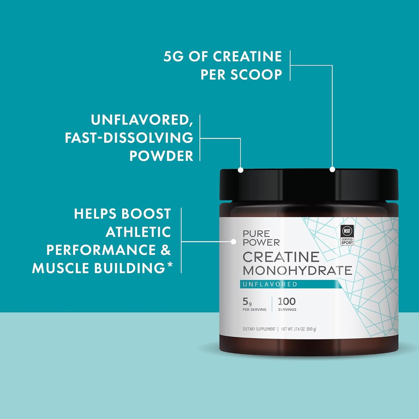 Dr. Mercola Pure Power Creatine Monohydrate - Unflavored, 17.6 oz (500g) - 100 Servings - Non-GMO - NSF Certified - 5g Per Serving