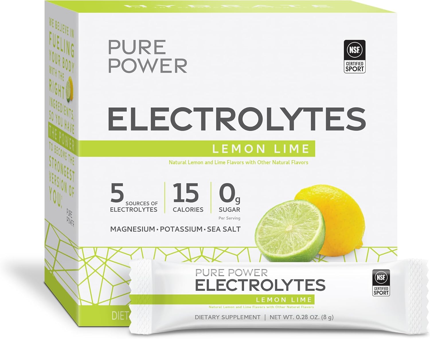 Dr. Mercola Pure Power Electrolytes Lemon Lime Powder - 30 Servings, 15 Calories, Zero Sugar - 8.5 oz