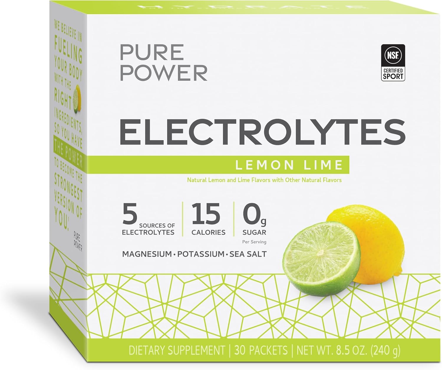 Dr. Mercola Pure Power Electrolytes Lemon Lime Powder - 30 Servings, 15 Calories, Zero Sugar - 8.5 oz