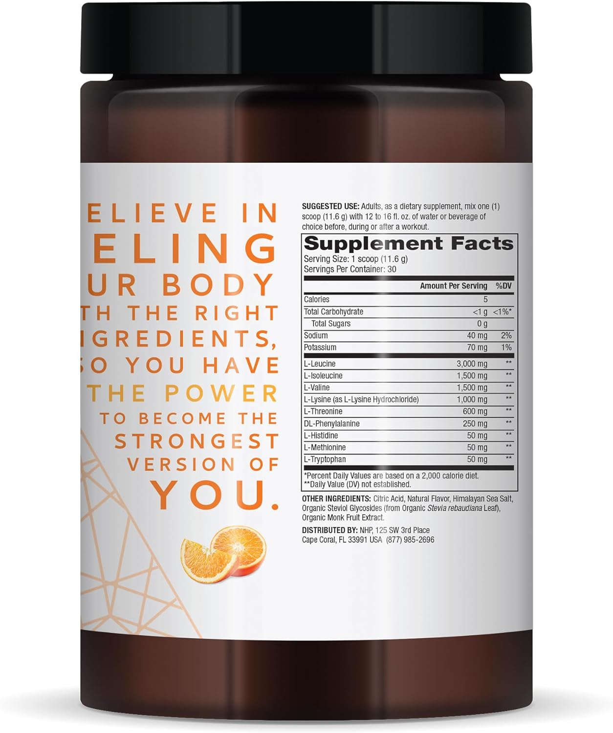 Dr. Mercola Pure Power Essential Amino Acids with BCAA, Orange Flavor, 12.3 oz - Non-GMO, NSF Certified for Sport
