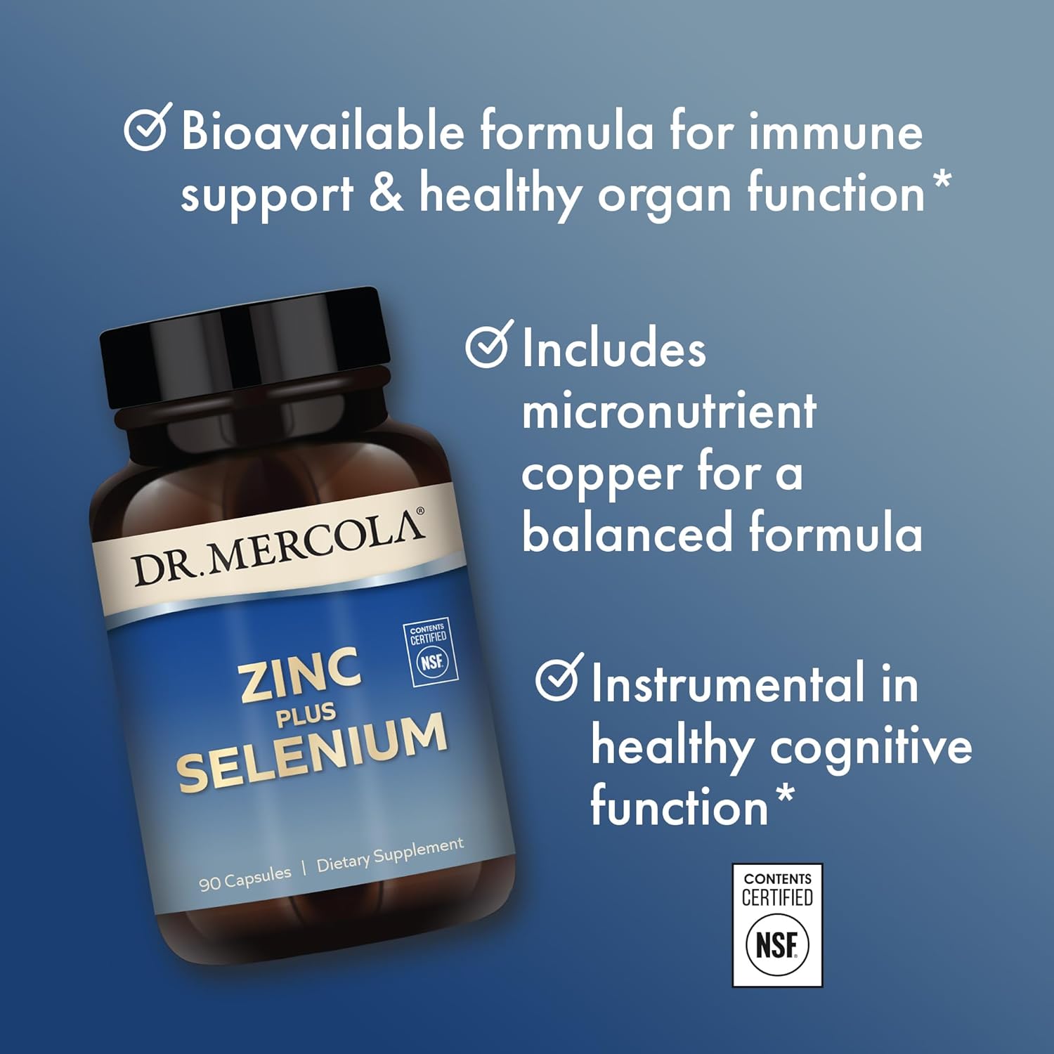 Dr. Mercola Zinc and Selenium Capsules - 90 Servings, Immune Health Support, Non GMO Dietary Supplement, NSF Certified