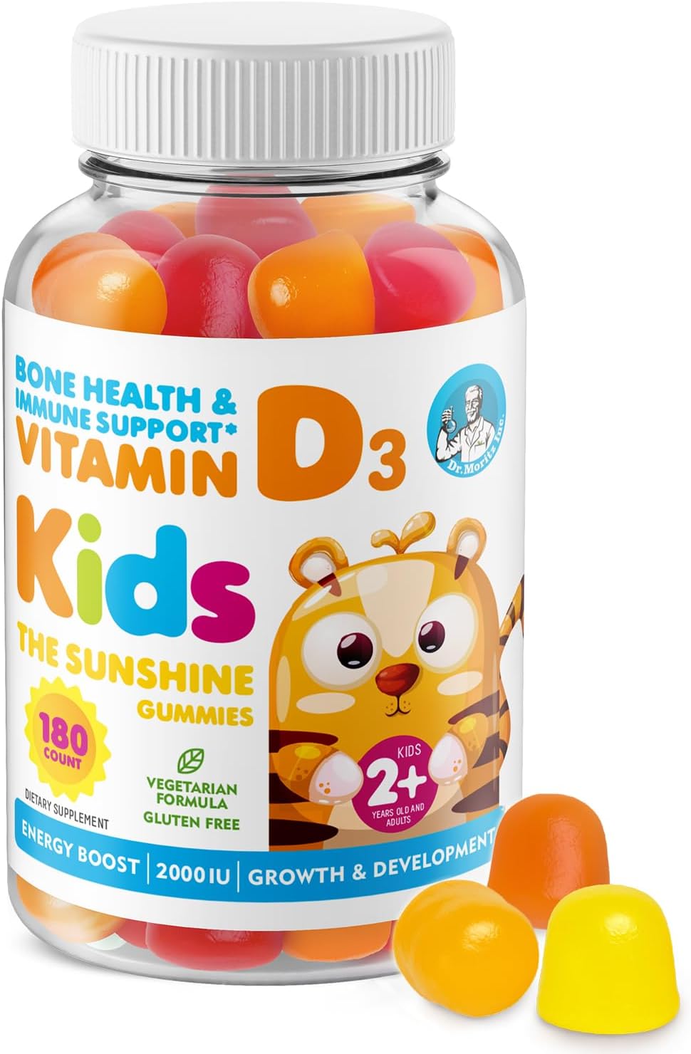 Dr. Moritz Vitamin D Gummies - 2000 IU Chewable Supplement for Kids & Adults - Immune Support - Vegetarian & Gelatin-Free - 180 Count