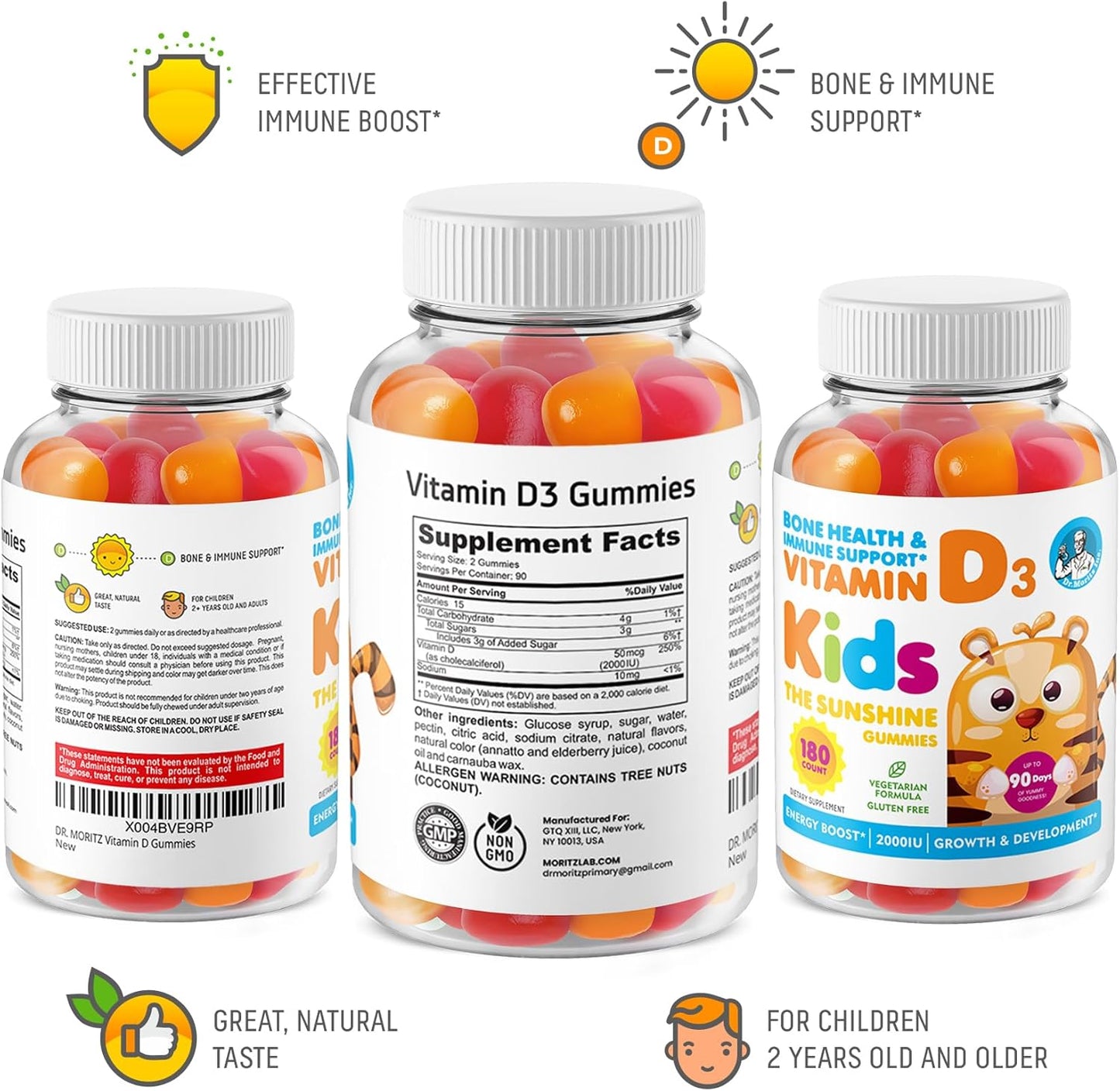 Dr. Moritz Vitamin D Gummies - 2000 IU Chewable Supplement for Kids & Adults - Immune Support - Vegetarian & Gelatin-Free - 180 Count