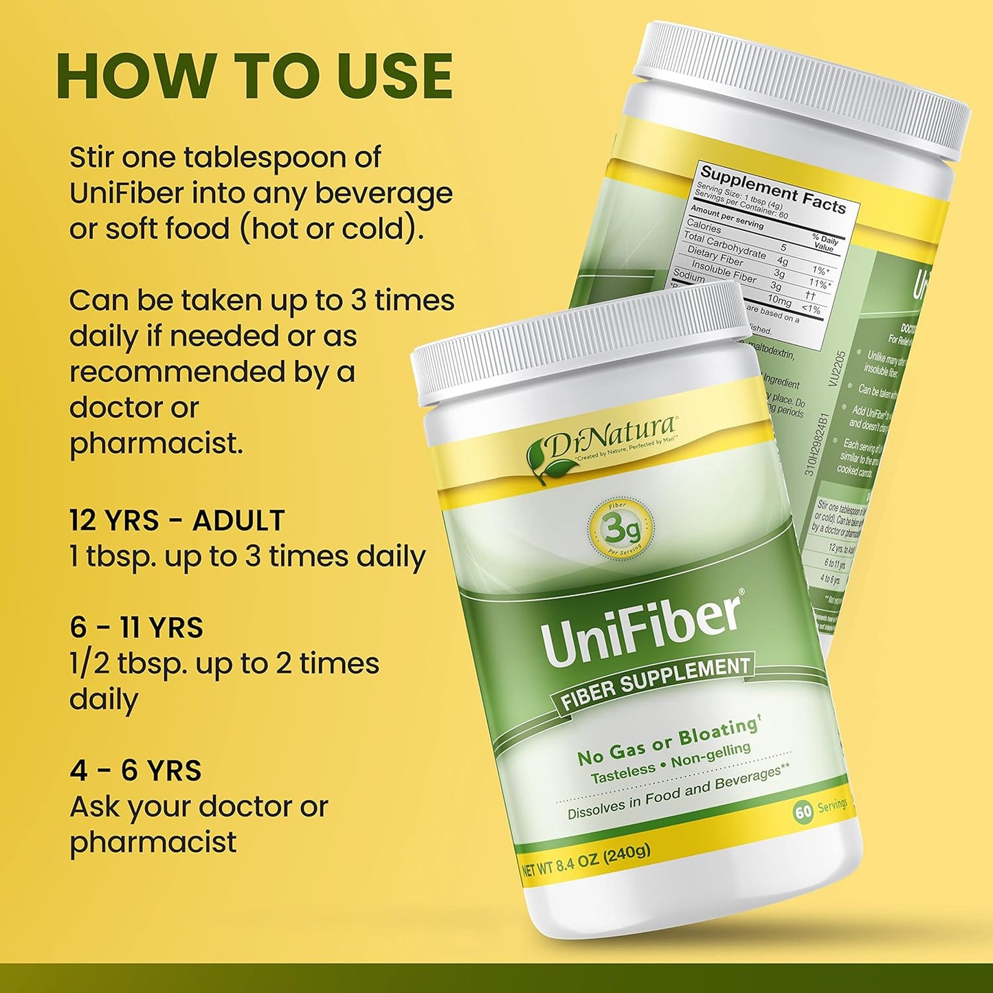 Dr. Natura Unifiber Natural Fiber Supplement 8.4 oz - Support Digestive Health with Dr. Natura's Unifiber Fiber Supplement