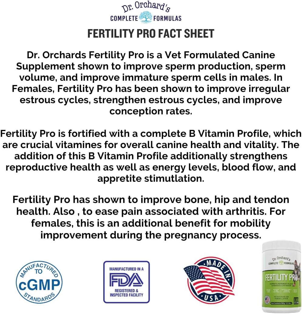 Dr. Orchard's Fertility Pro for Dogs - Vet Formulated Supplement for Male and Female Dogs - 120ct