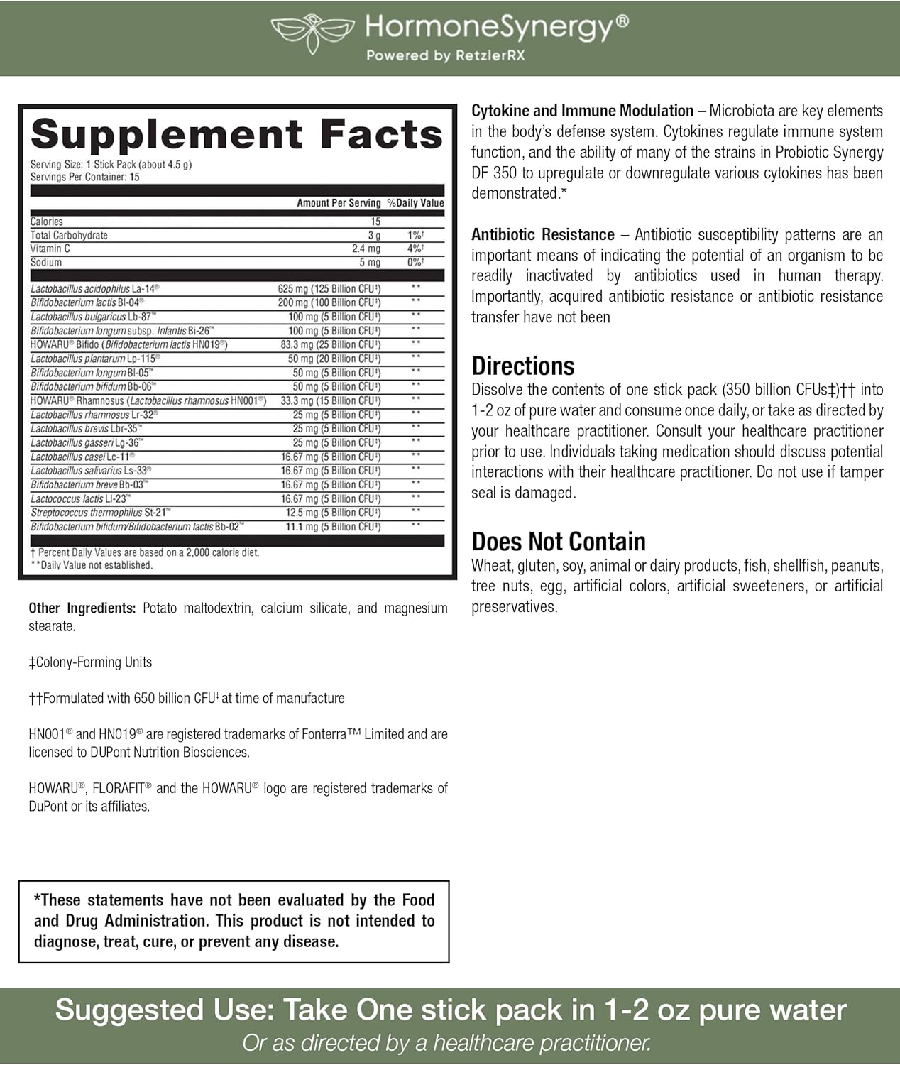 Dr. RetzlerRx Probiotic Synergy DF 350 - High Potency 18-Strain Supplement for Immune & Gut Health - 350 Billion CFU Dairy-Free Stick Packs