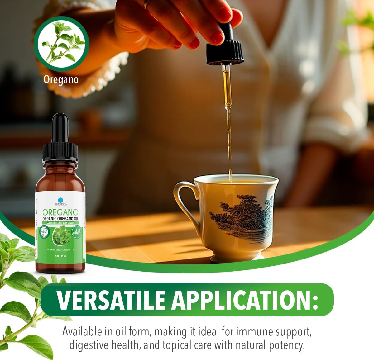Dr. Robaina Organic Oregano Oil - High Carvacrol for Immune & Digestive Support - Cold-Pressed, Vegan - Greek Subsp. Hirtum