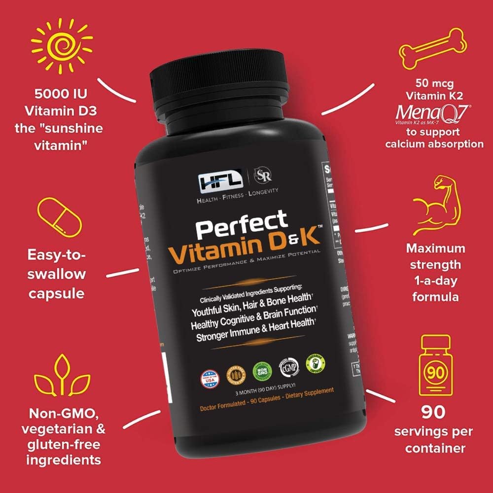 Dr. Sam Robbins HFL Perfect Vitamin D&K: 3 Month Supply of Vitamin D3 & K2 (MenaQ7® MK-7) for Vegan, Plant-Based Nutrition
