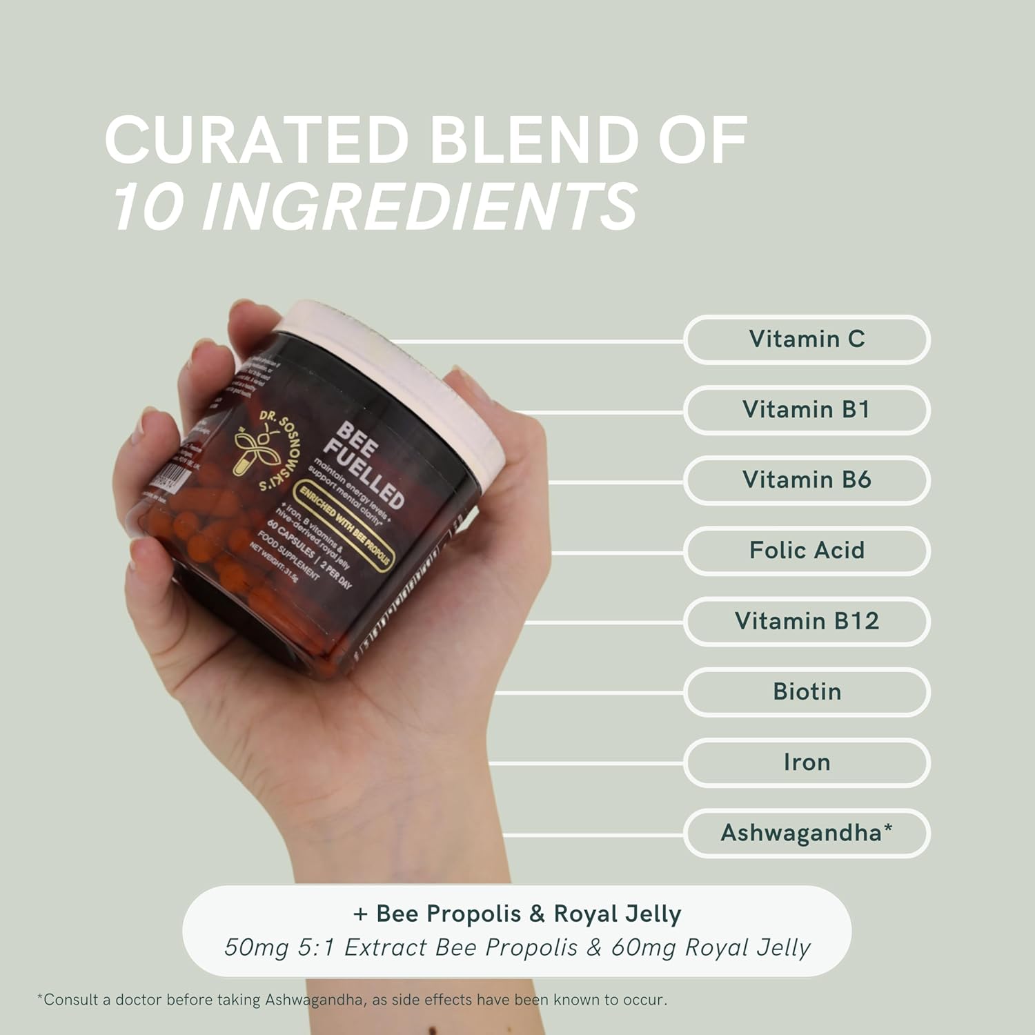 Dr. Sosnowski's Bee Fuelled Energy Supplement: Boost Mental & Physical Energy, 60 Vegetable Capsules