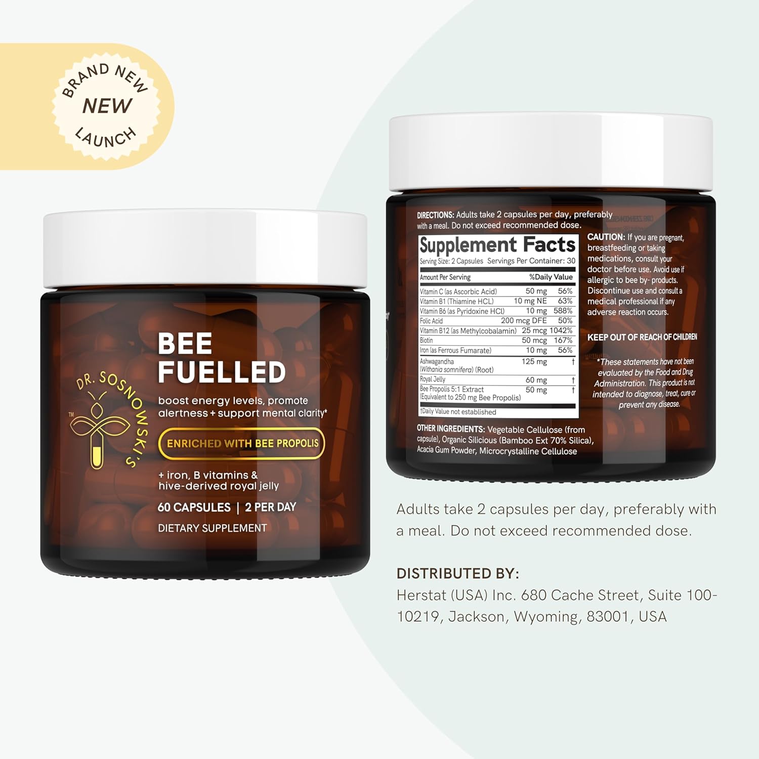 Dr. Sosnowski's Bee Fuelled Energy Supplement: Boost Mental & Physical Energy, 60 Vegetable Capsules