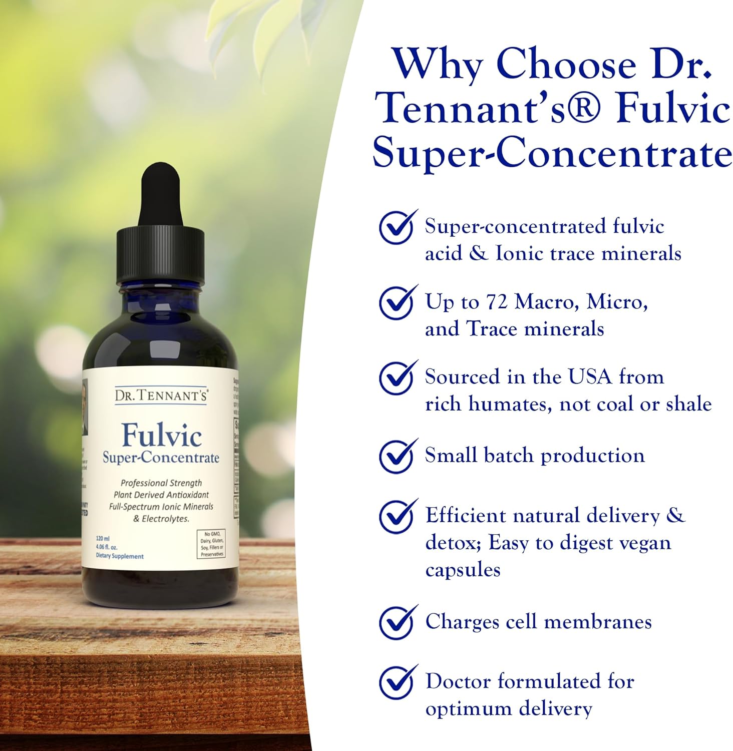 Dr. Tennant's Fulvic Super-Concentrate Liquid - Recharges Cell Membranes & Supports Cellular Health - 120 Day Supply