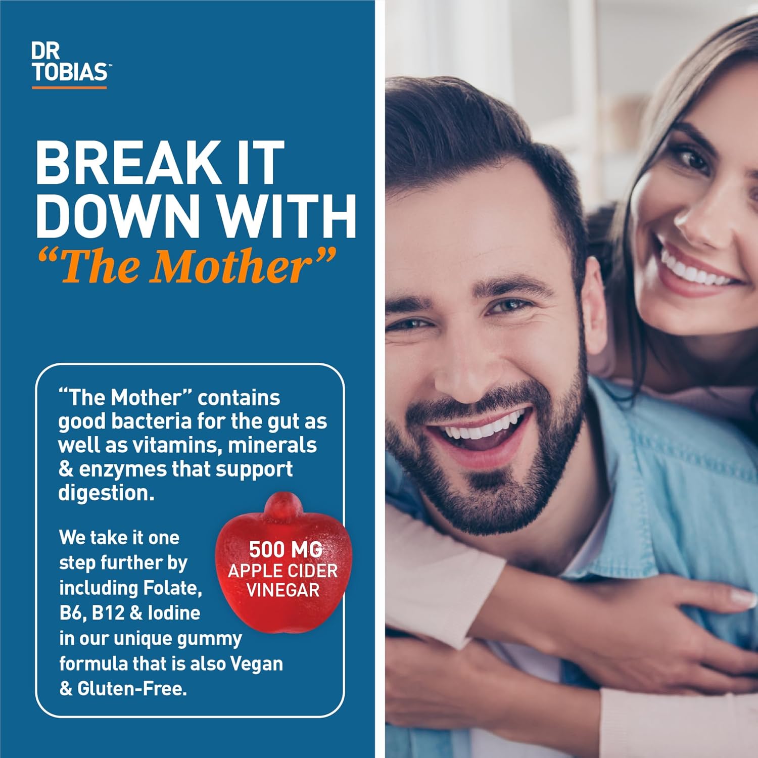 Dr. Tobias Adult Multivitamin & ACV Gummies for Energy, Immunity, Gut Health - 42 Fruits & Veggies, Probiotics, Folate, B12