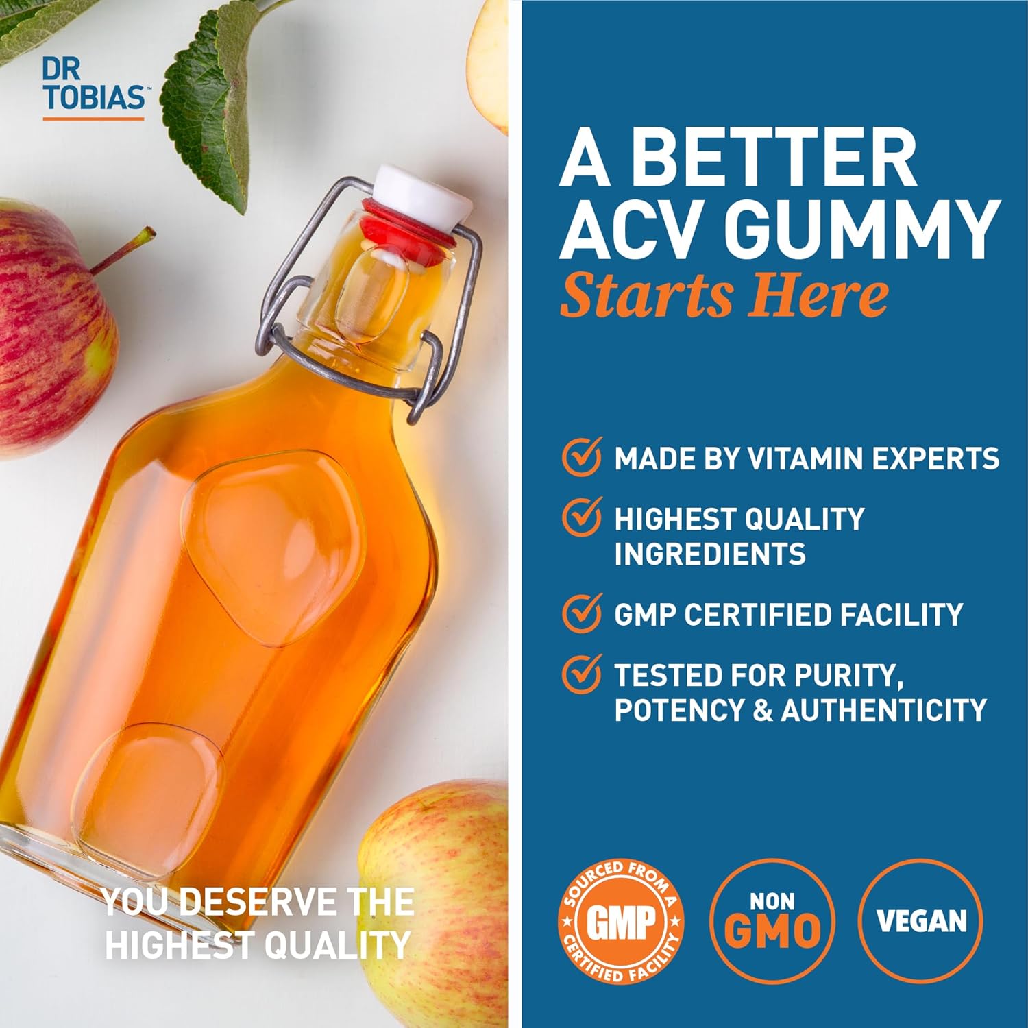 Dr. Tobias Adult Multivitamin & ACV Gummies for Energy, Immunity, Gut Health - 42 Fruits & Veggies, Probiotics, Folate, B12