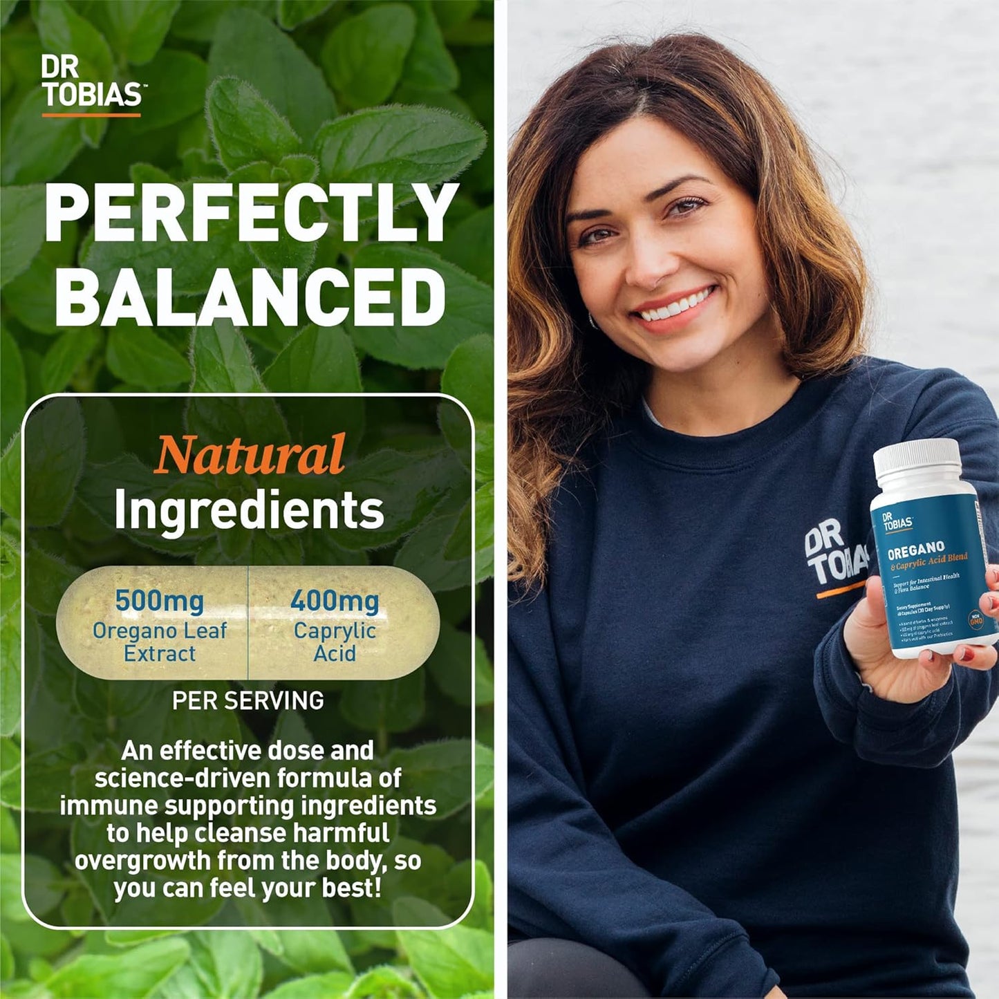Dr. Tobias Adult Multivitamin with Oregano, Caprylic Acid, and Probiotics for Energy, Immune, and Intestinal Health