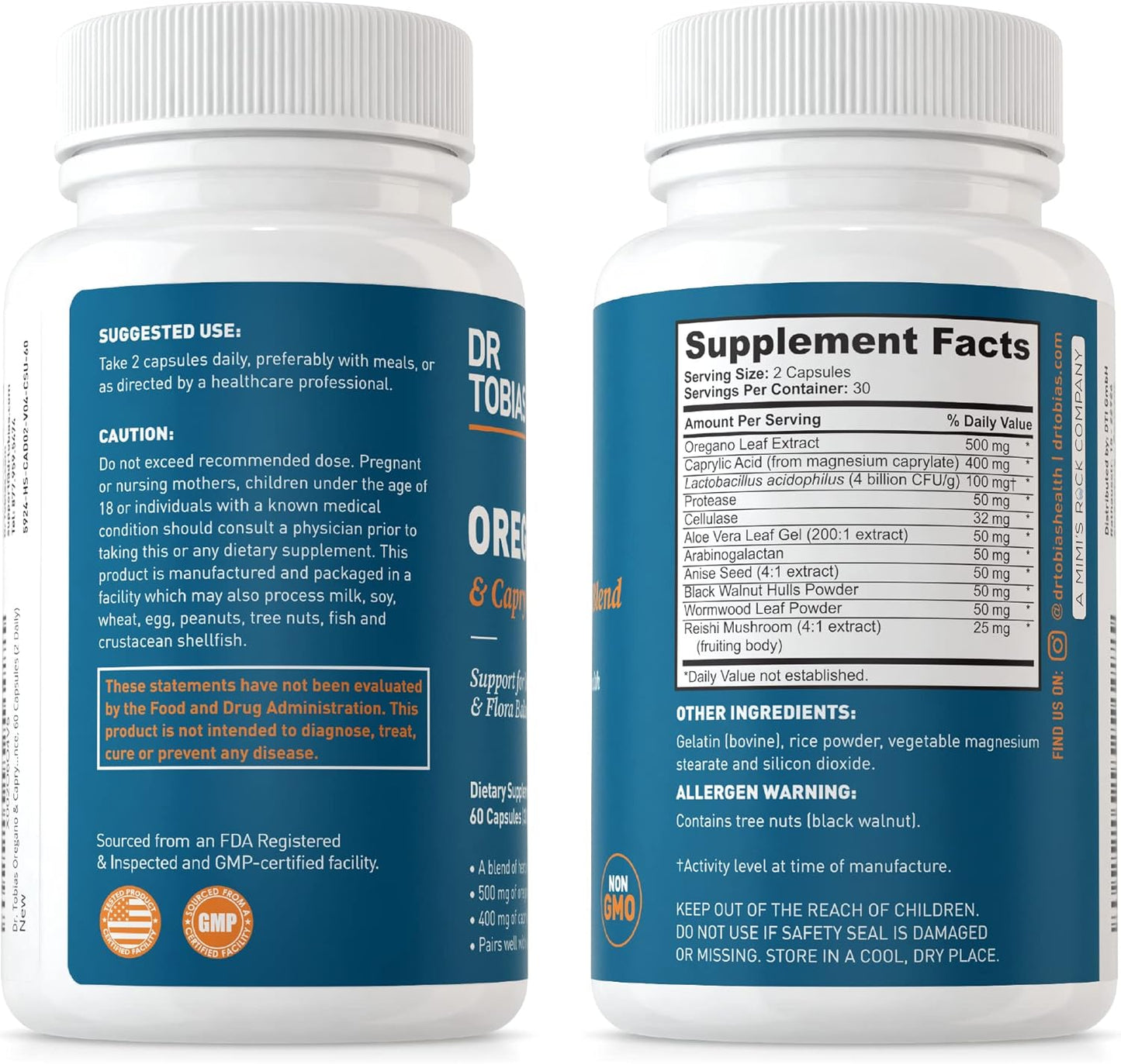 Dr. Tobias Adult Multivitamin with Oregano, Caprylic Acid, and Probiotics for Energy, Immune, and Intestinal Health