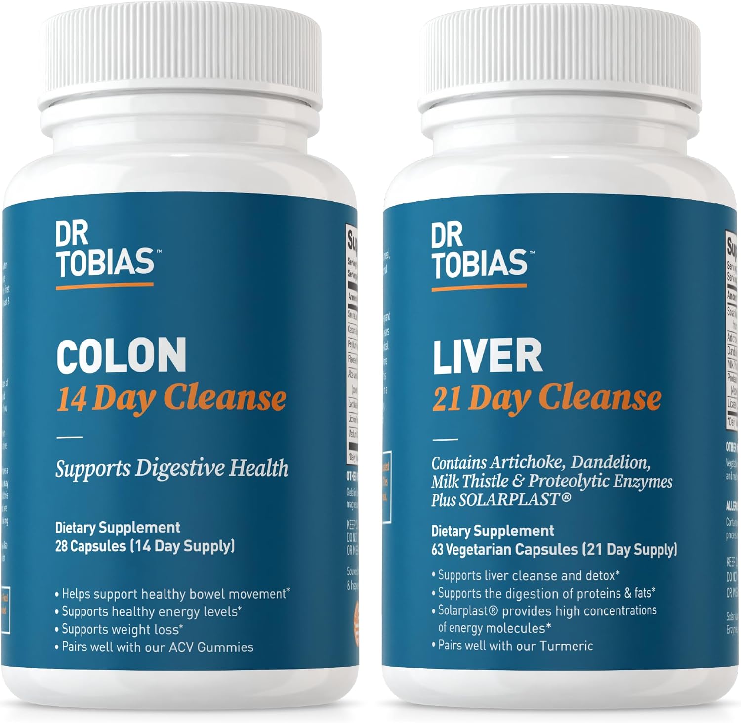 Dr. Tobias Colon & Liver Cleanse Supplements - 14 Day + 21 Day - Fiber, Herbs, Probiotics - Supports Gut & Liver Health