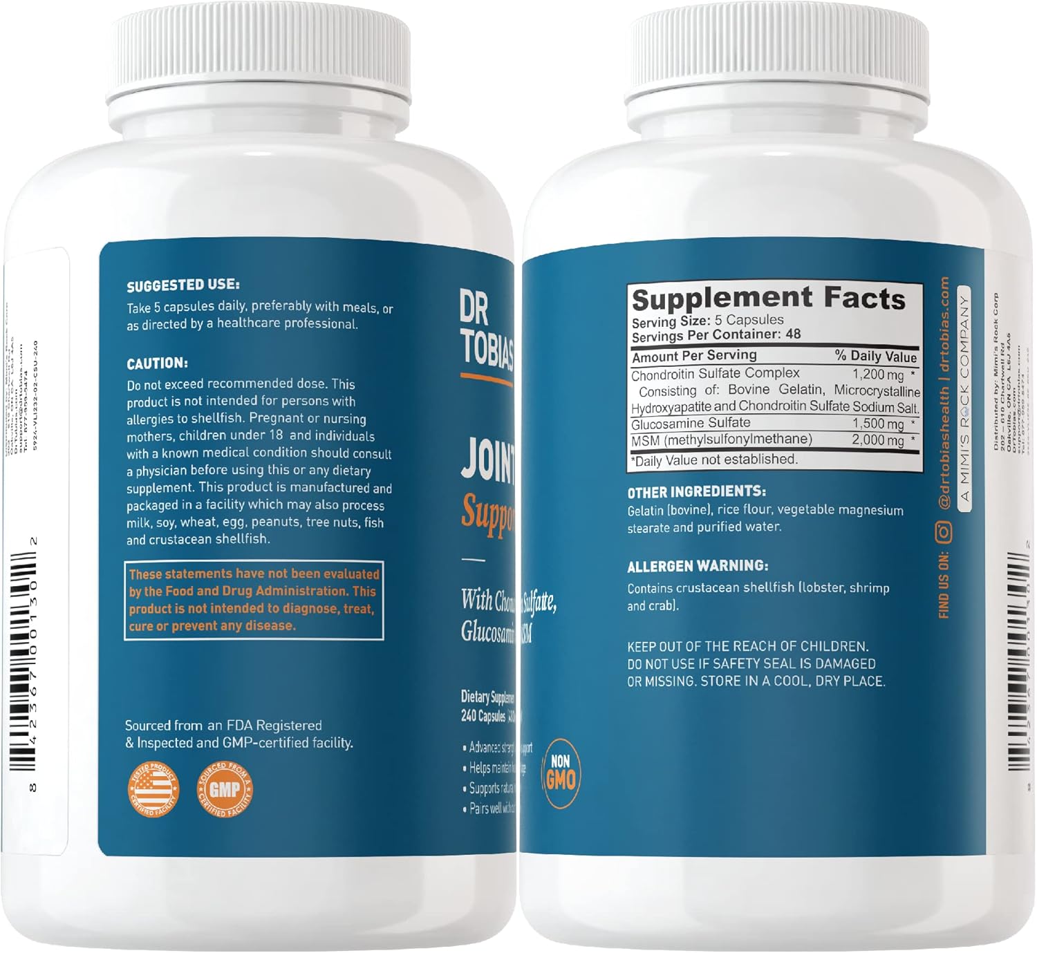 Dr. Tobias Joint Support Supplement with Colostrum Powder - Promotes Joint Mobility, Cartilage Health, and Immune Function - Non-GMO Formula