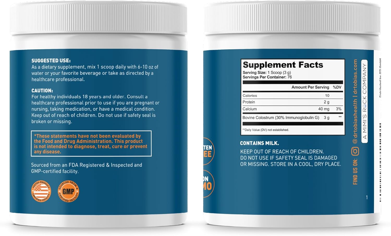 Dr. Tobias Joint Support Supplement with Colostrum Powder - Promotes Joint Mobility, Cartilage Health, and Immune Function - Non-GMO Formula