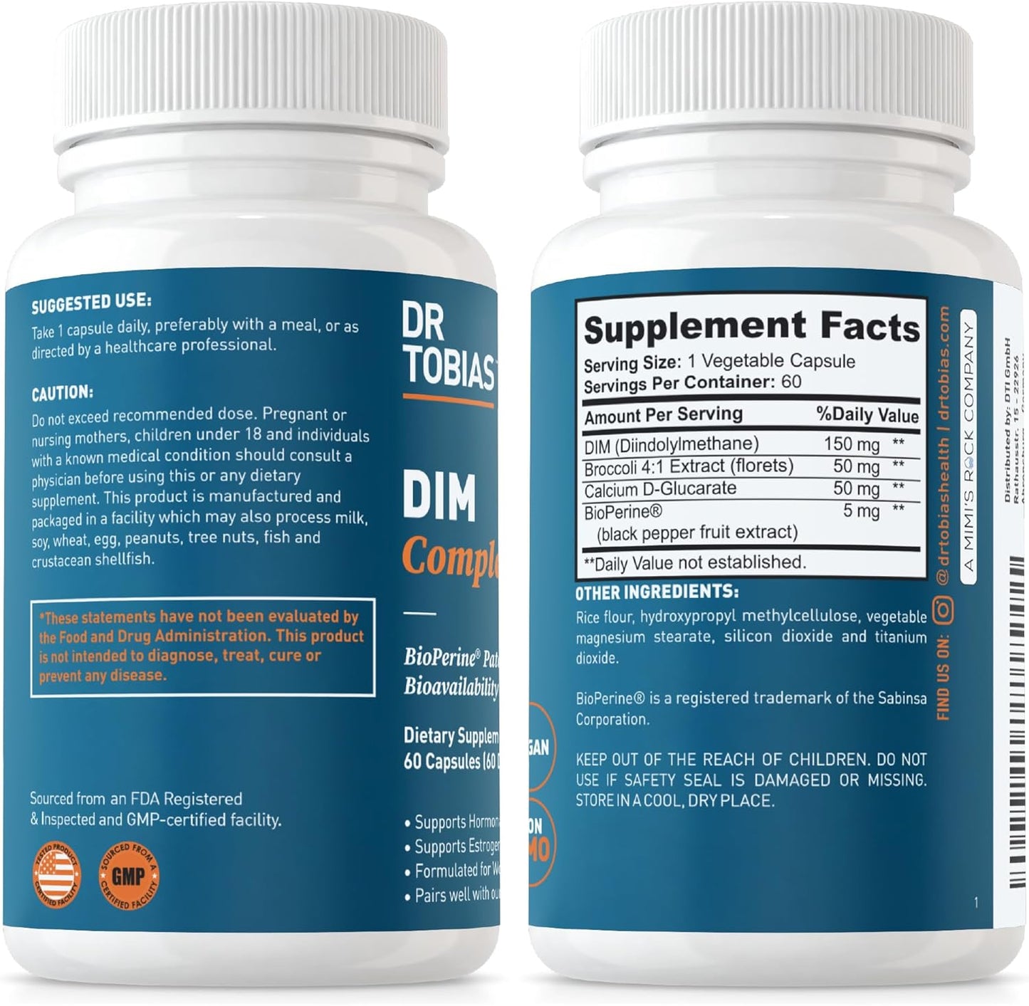 Dr. Tobias Multivitamin with DIM Complex for Energy, Immune Support, Hormone Balance - Men & Women, 42 Fruits & Vegetables, BioPerine, Broccoli Extract, Calcium - Non-GMO