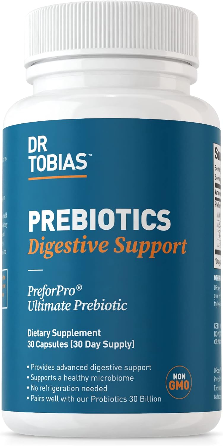 Dr. Tobias Prebiotic Supplements for Gut Health, Digestion Support, Vegan & Non-GMO, 30 Capsules