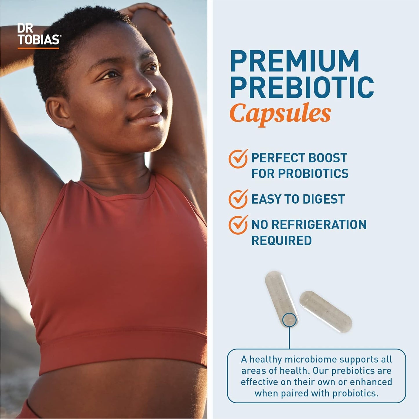 Dr. Tobias Prebiotic Supplements for Gut Health, Digestion Support, Vegan & Non-GMO, 30 Capsules