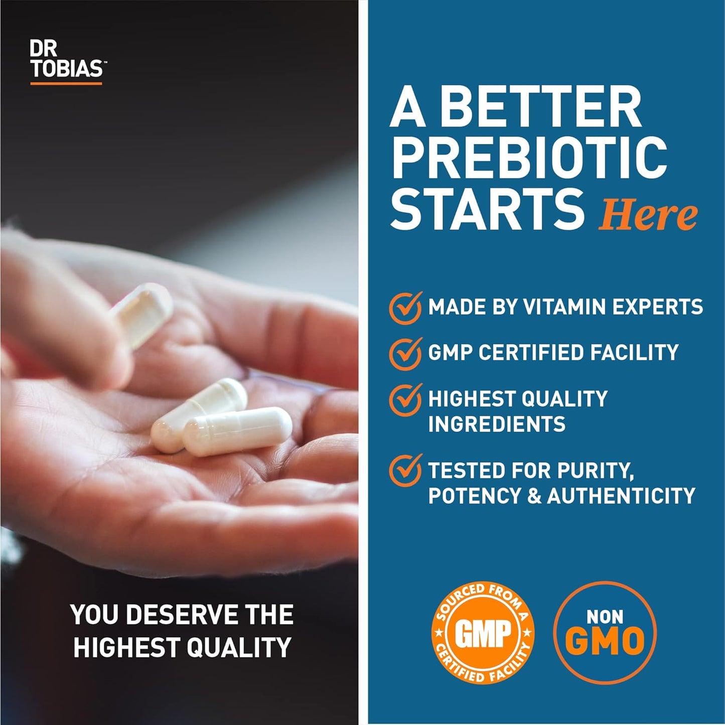 Dr. Tobias Prebiotic Supplements for Gut Health, Digestion Support, Vegan & Non-GMO, 30 Capsules