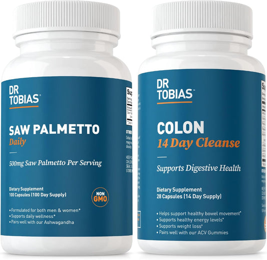 Dr. Tobias Saw Palmetto & Colon Cleanse for Gut & Urinary Health - Non-GMO, 14 Day Cleanse for Men and Women
