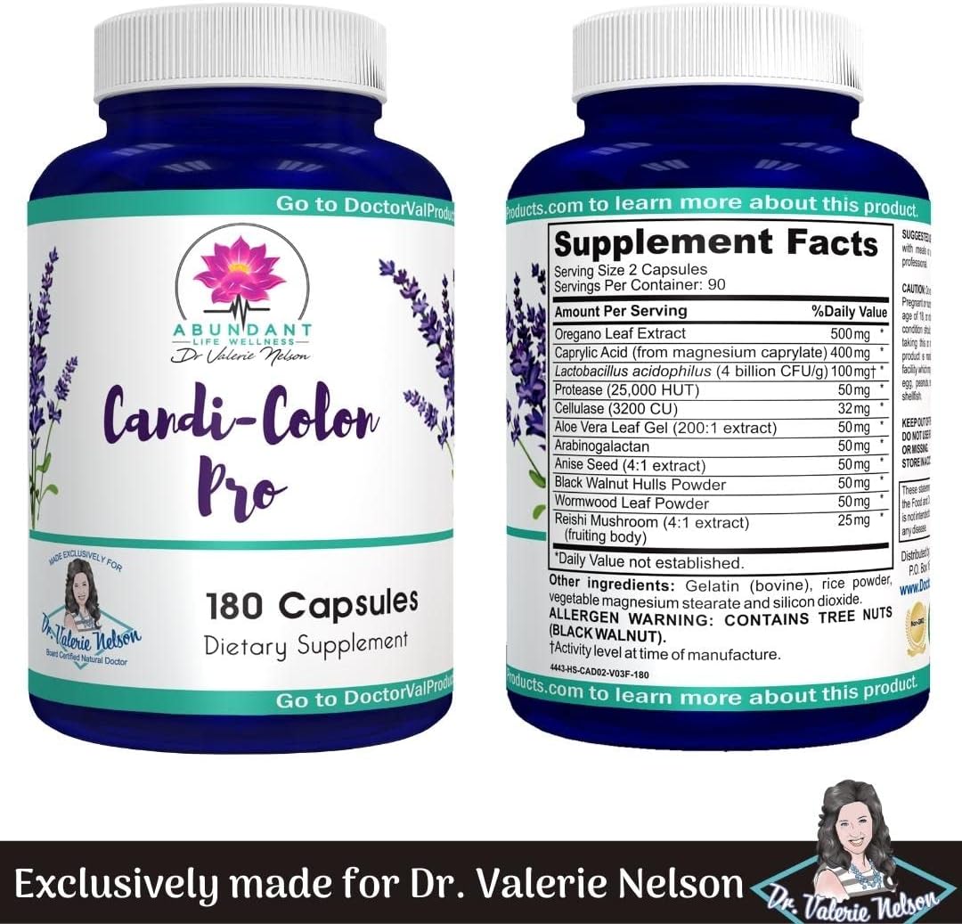 Dr. Valerie Nelson's Abundant Life Wellness Candida Support Capsules - Promotes Digestive Health and Intestinal Balance - 180 Count