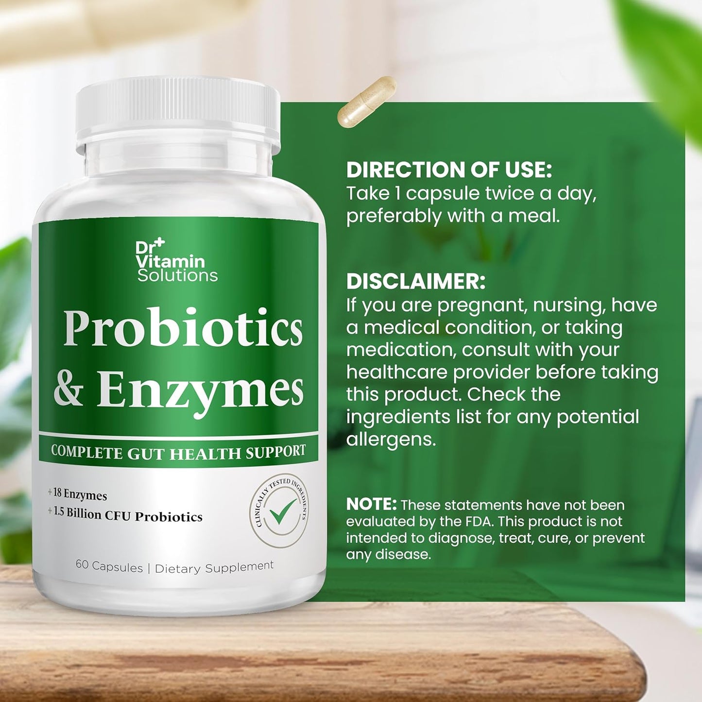 Dr. Vitamin Multi Enzymes with Pre and Probiotics for Digestive Health - 18 Enzymes & 1.5 Billion CFU Probiotics - Bloating Relief - 60 Capsules
