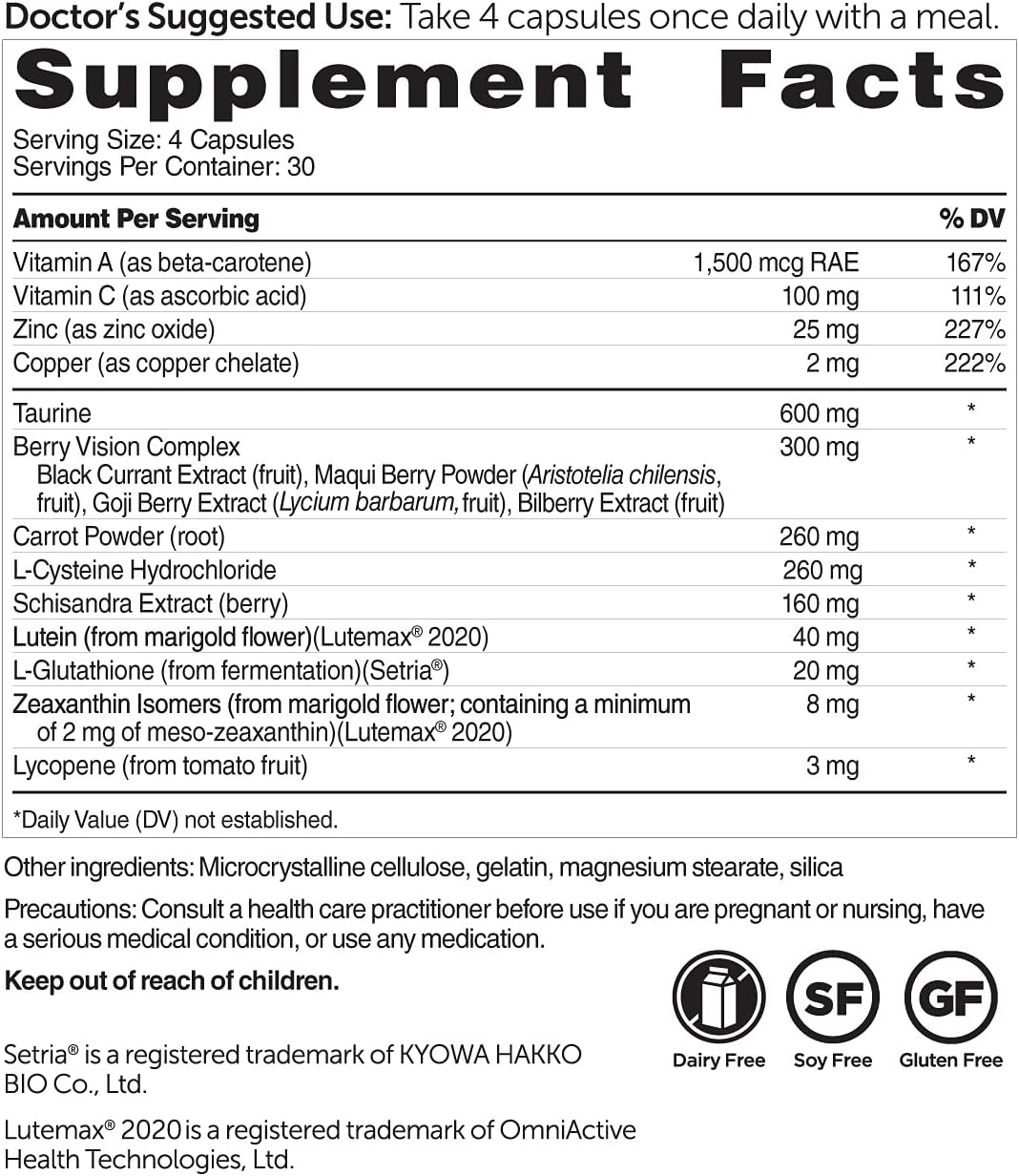 Dr. Whitaker Vision Essentials Gold: Eye Health Supplement with Lutein, Zeaxanthin, Taurine - Supports Macular Health, Blue Light Protection - 120 Capsules