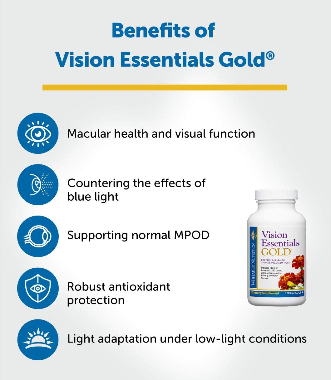 Dr. Whitaker Vision Essentials Gold: Eye Health Supplement with Lutein, Vitamin A, and Zeaxanthin - 360 Capsules for Macular Health and Blue Light Protection