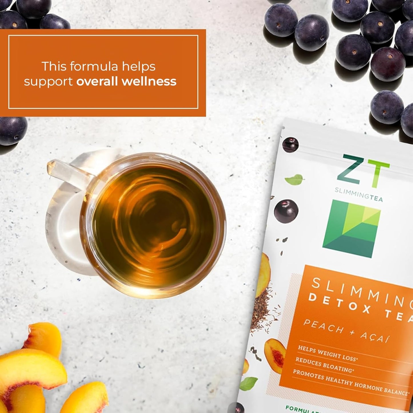 Dr. Zisman ZT Slimming Tea - Peach and Acai Blend with Ashwagandha and Rooibos - 28 Day Wellness Tea Bags