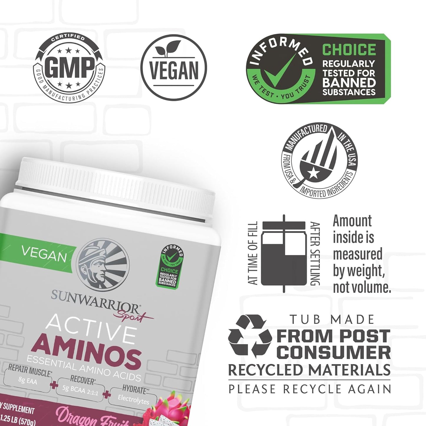 Dragon Fruit Flavored Sunwarrior Active Aminos: Essential Amino Acids Powder for Muscle Repair, Hydration, and Recovery with Energy Boost - 30 Servings