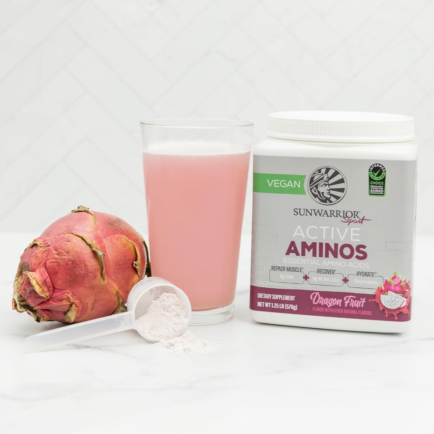 Dragon Fruit Flavored Sunwarrior Active Aminos: Essential Amino Acids Powder for Muscle Repair, Hydration, and Recovery with Energy Boost - 30 Servings