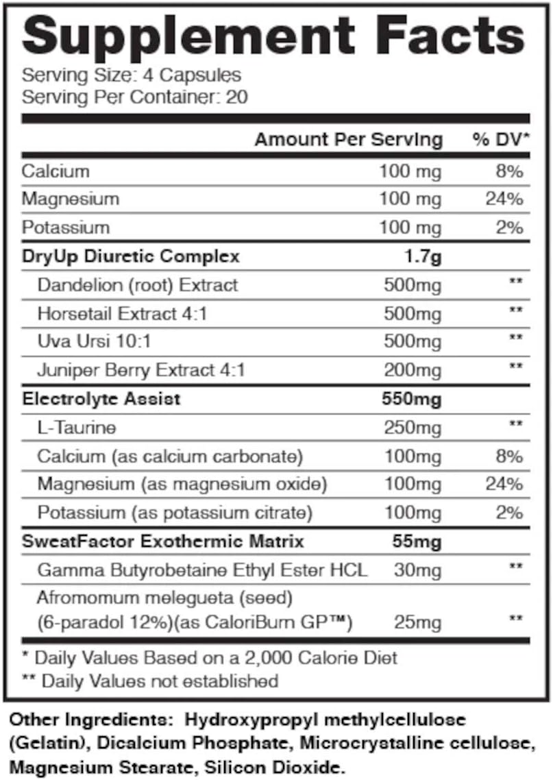 DRAGON PHARMA DryUp: High Potency Diuretic & Thermogenic Matrix - Stim-Free Supplement for Competition Prep (80 Capsules)