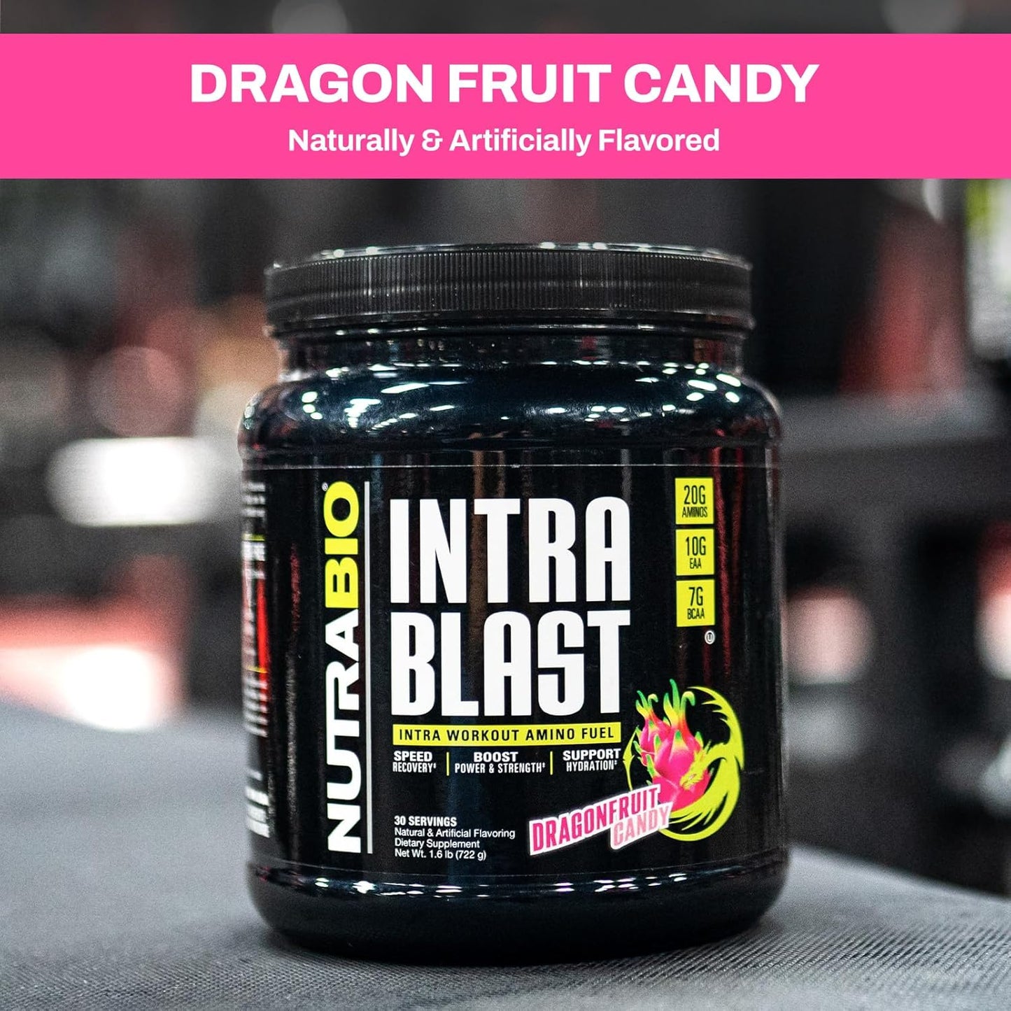 Dragonfruit Candy NutraBio Intra Blast BCAA EAA Electrolyte Hydration Powder for Amino Acid Supplement - Gluten Free, Non-GMO - 30 Servings